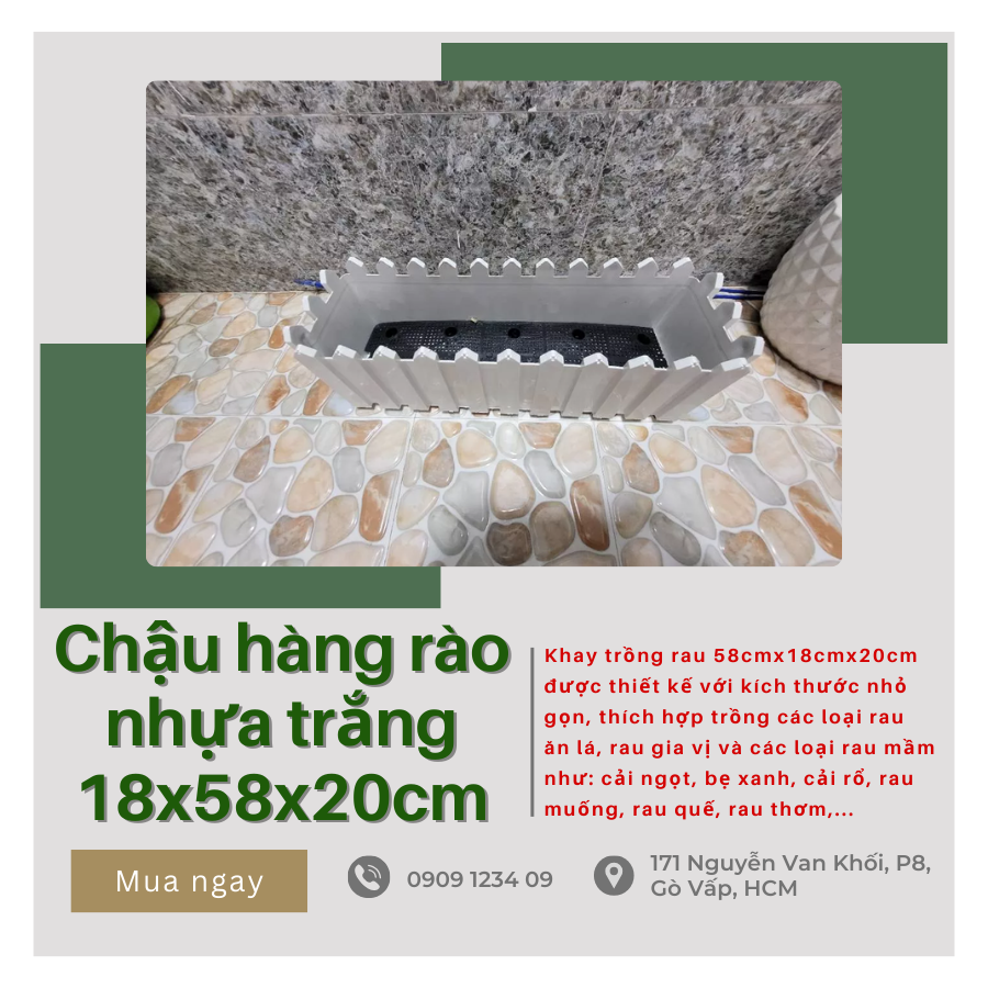 Chậu hàng rào 18x58x20cm trắng chậu nhựa Hải Đăng - chậu trồng cây dáng hàng rào siêu đẹp (Vườn Sài Gòn - Vuon Sai Gon)