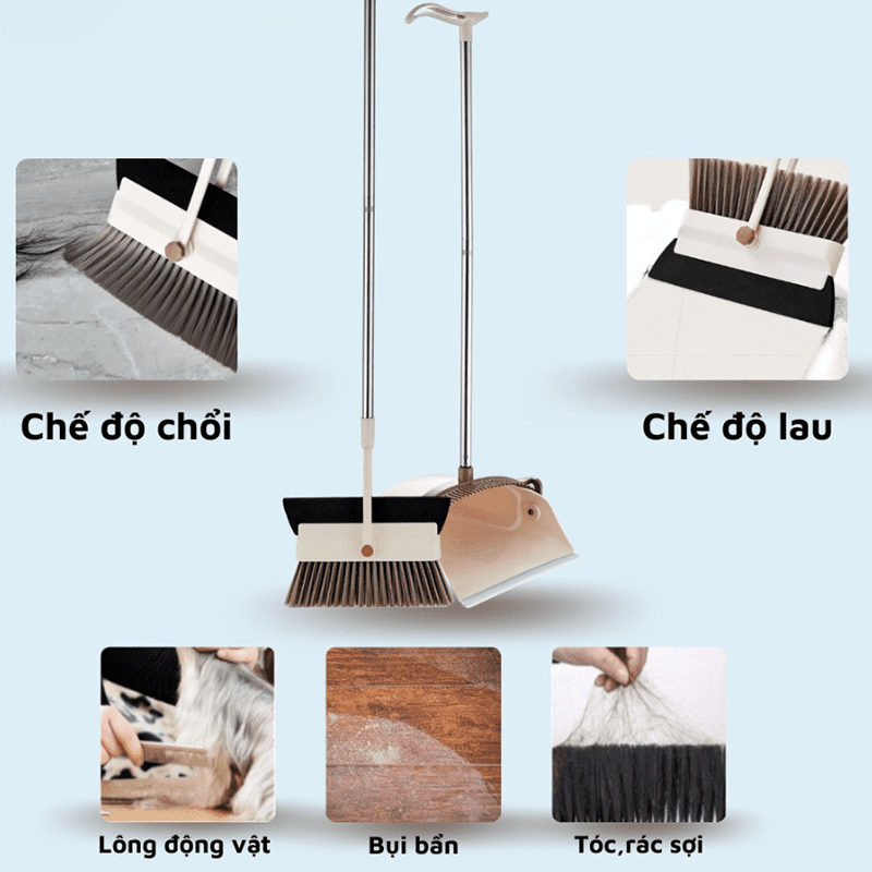 Bộ chổi và ky đa năng Inochi CK4 (lông chổi mịn quét được bụi, cát, lông thú cưng) [HCM-Giao hoả tốc 2h]