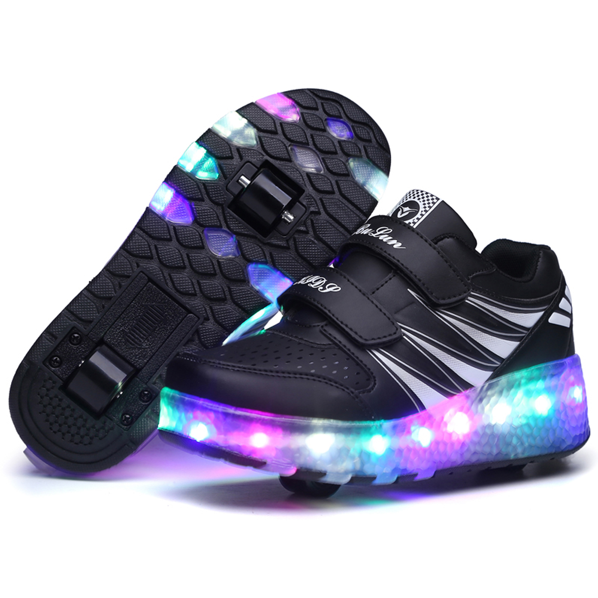 Xsaoyell con lăn skate giày cao gót trẻ em hai bánh xe sáng rực sneakers giày trượt patin có đèn led giày led cho bé trai và bé gái311