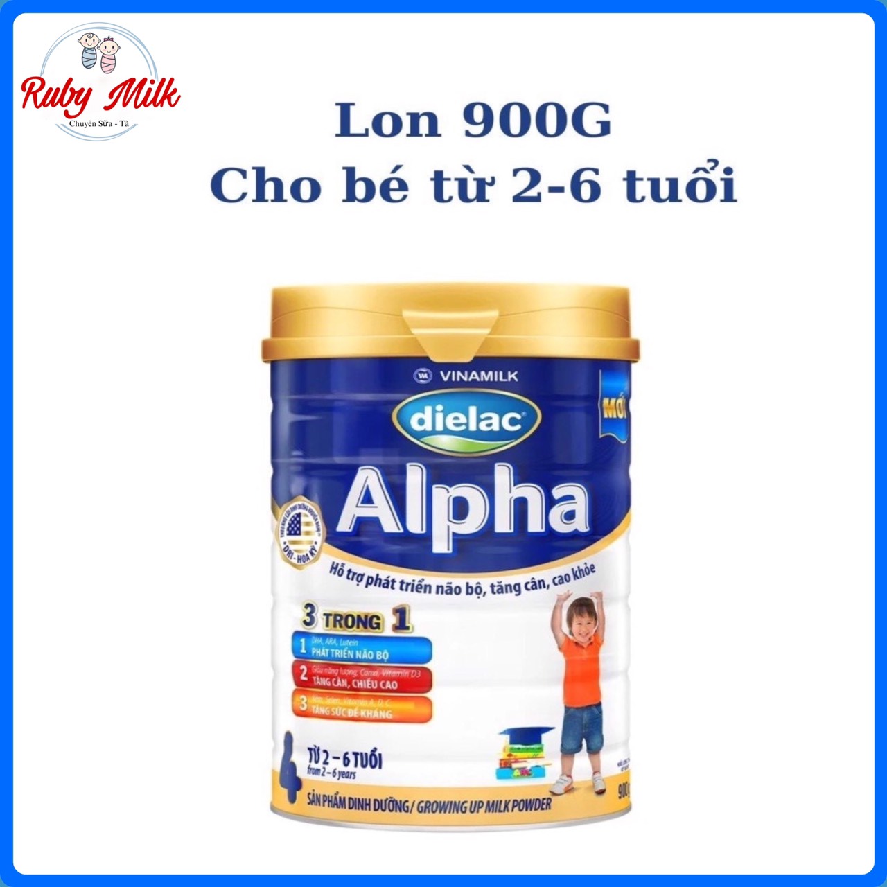 [Date 10.2025] Sữa bột Dielac Alpha 4 Lon 900g (cho trẻ từ 2- 6 tuổi)