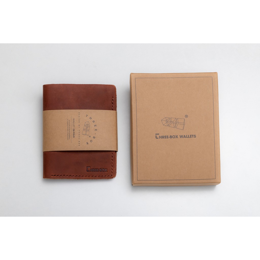 Ví da bò sáp đỏ nguyên tấm minimalism Three-Box