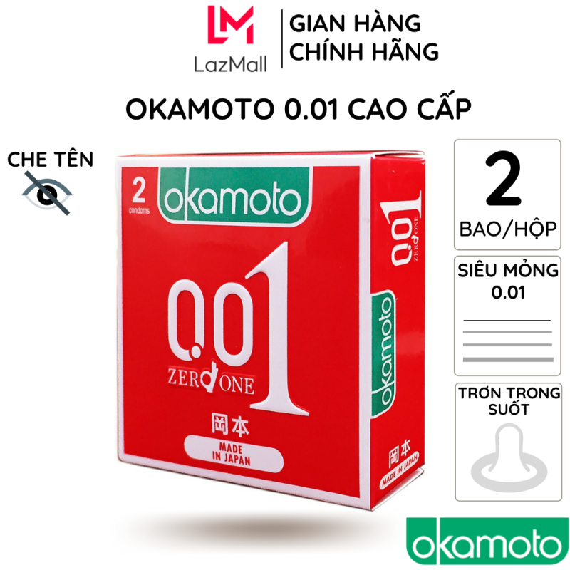 Bao cao su okamoto 0.01 CAO CẤP siêu mỏng 2 bao/hộp trong suốt không mùi cao su truyền nhiệt nhanh kéo dài thời gian chống tuột cao cấp