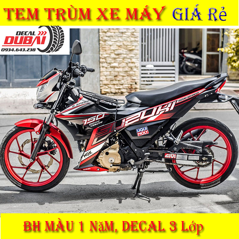 Tem trùm Satria Raider Đen Đỏ Mẫu Mới