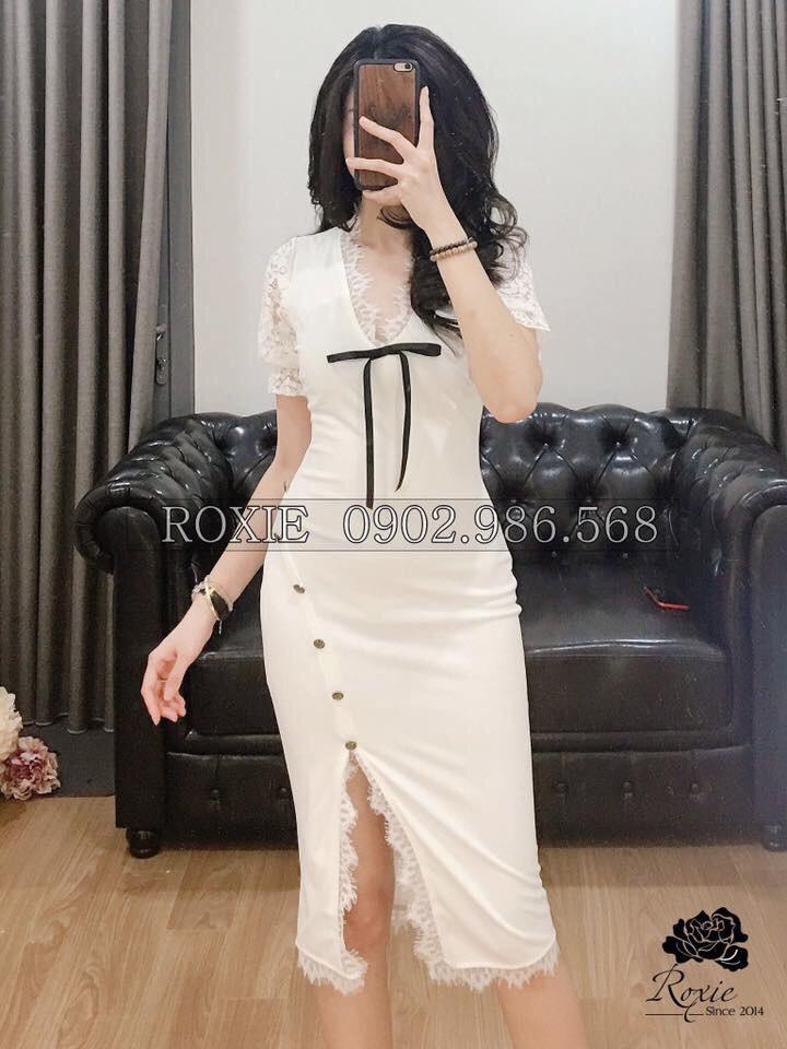 Đầm ôm body vải cát hàn phối ren siêu sang chảnh LĐ T52019