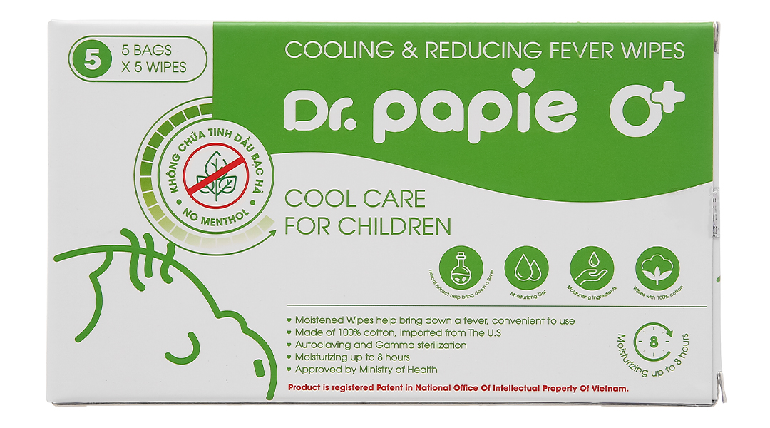 Khăn lau hạ sốt Dr. Papie 0mo+
