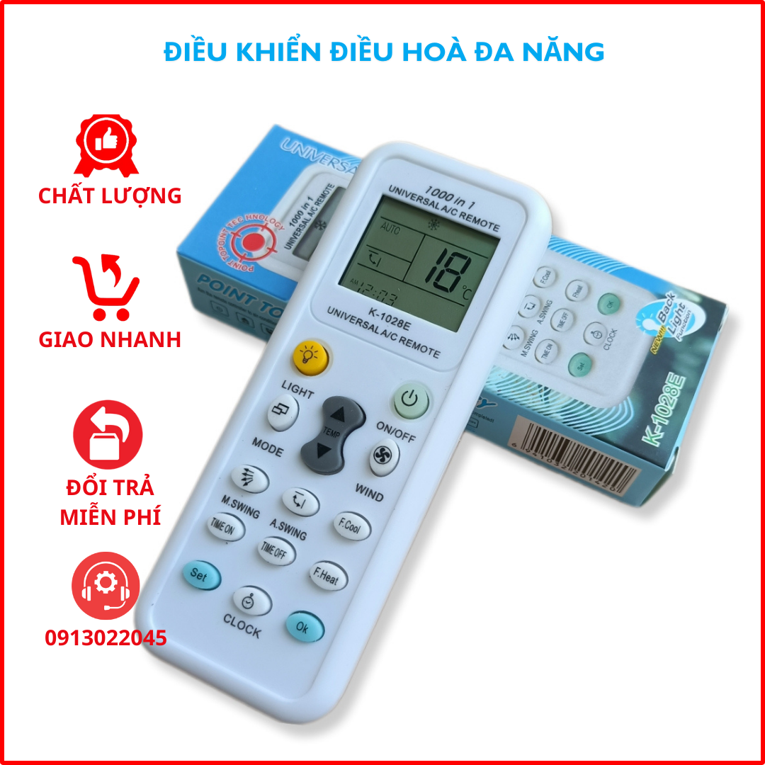 Remote máy lạnh đa năng K-1028ES tương thích tất cả các dòng máy hiện nay.