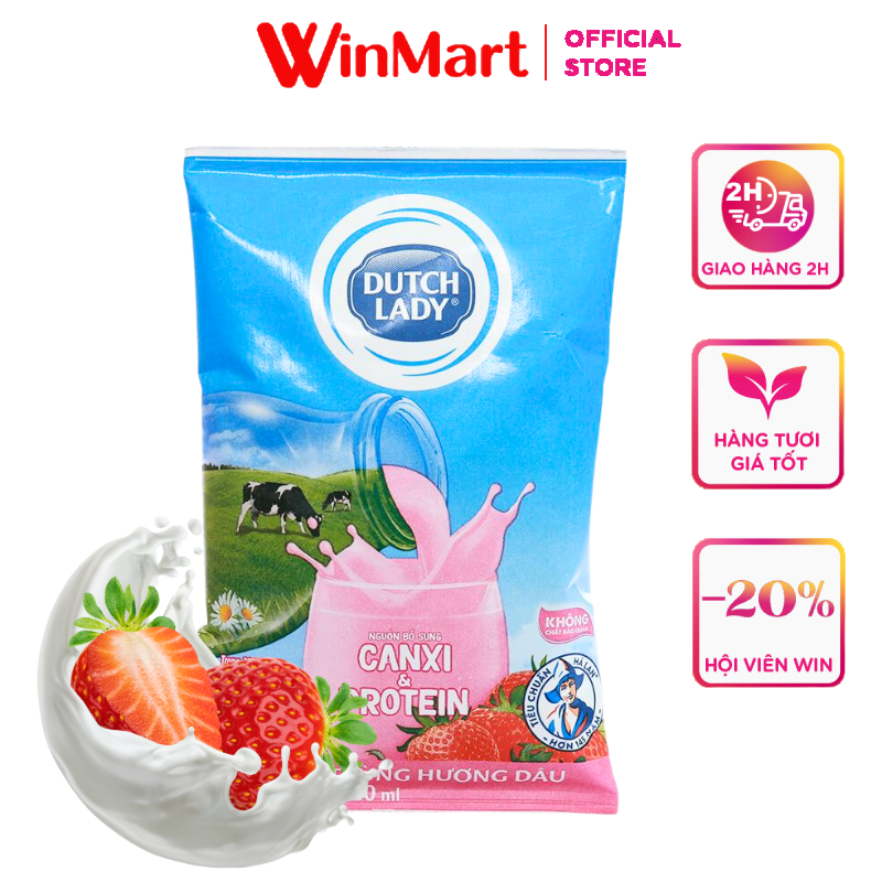 [Siêu thị WinMart] - Sữa tươi tiệt trùng Dutch lady hương dâu gói 220ml
