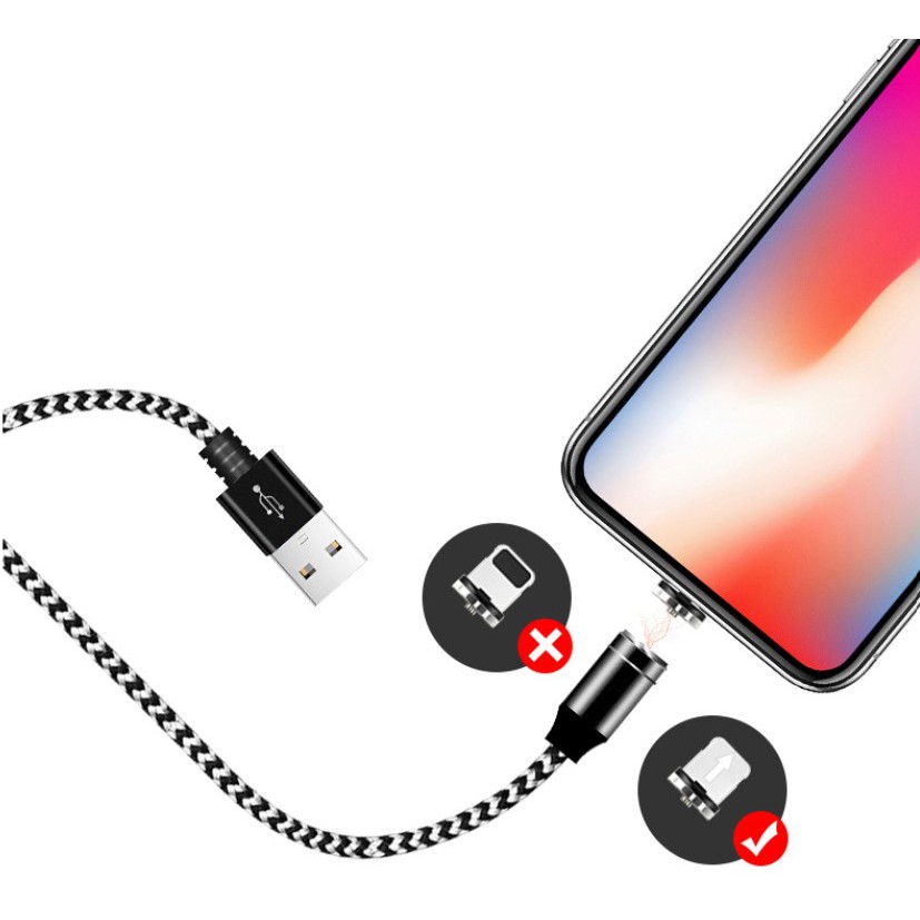 Sạc Nam châm 3 đầu Iphone/ micro USB/ Type C xoay 360 độ dây dù