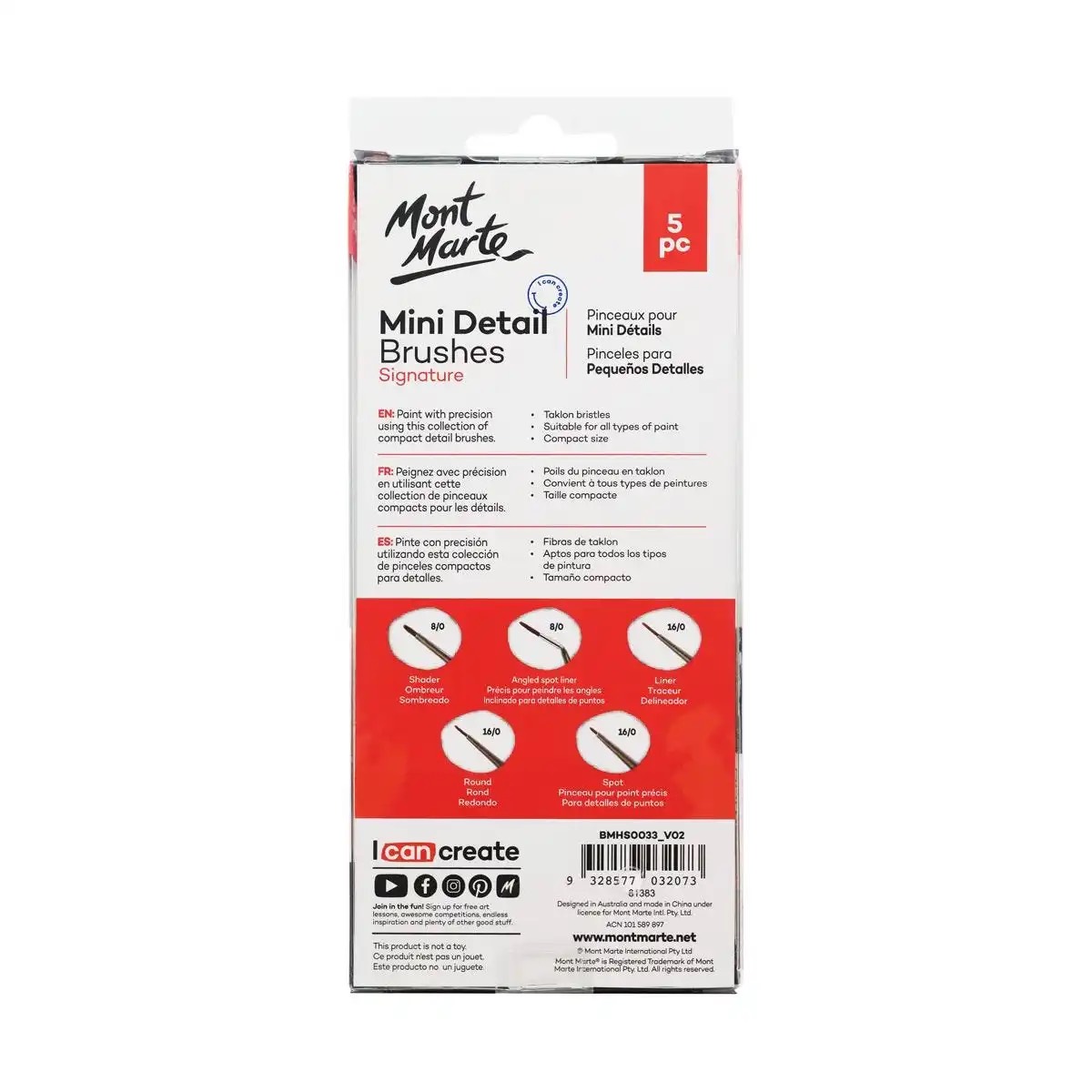 Bộ cọ tỉa đi nét MONT MARTE (5 cây)