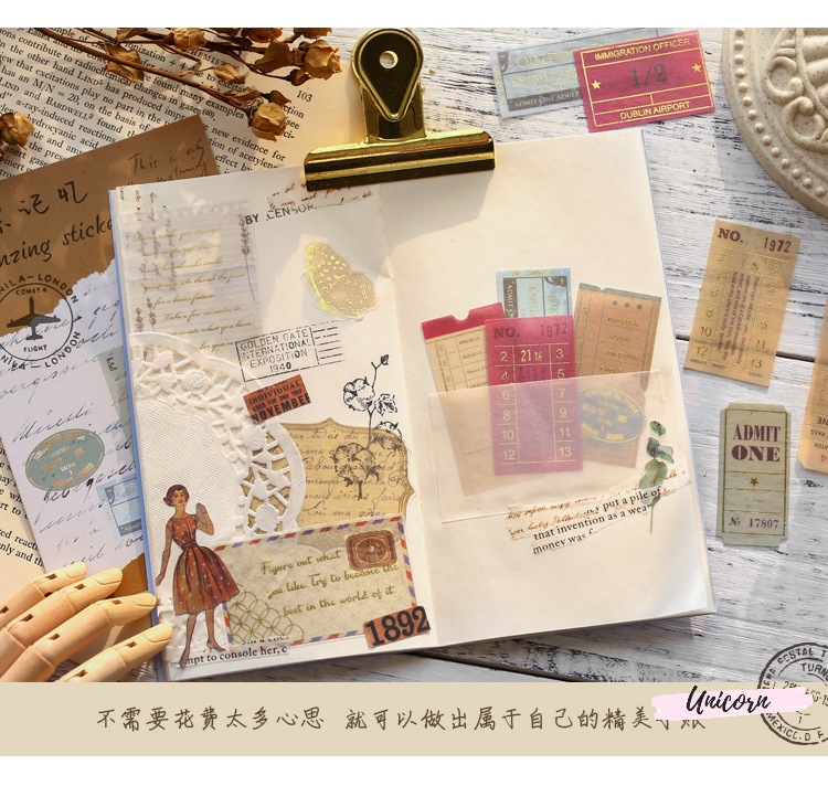 set 40 sticker phong cách vintage - hình con tem bronzing sticker