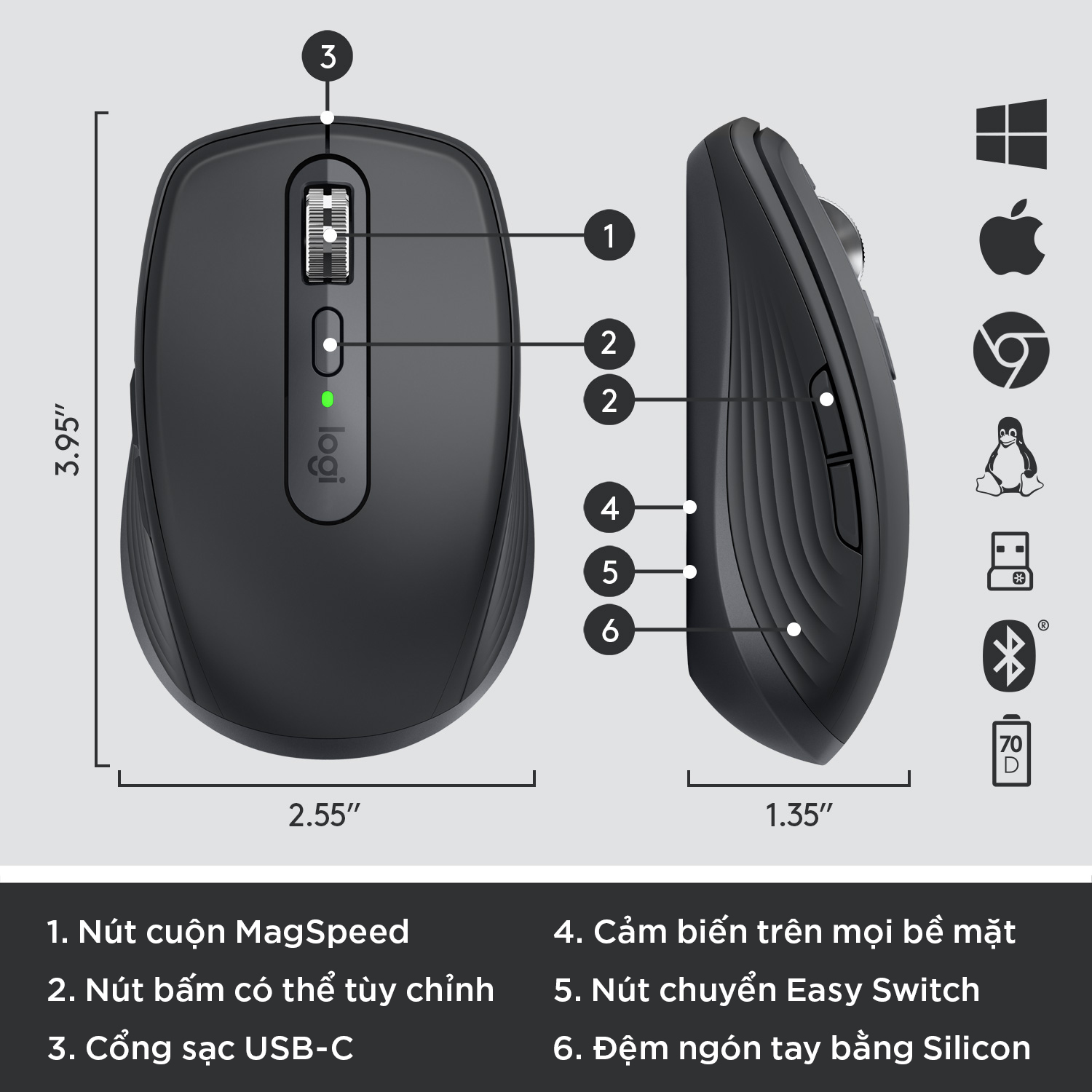 Chuột không dây bluetooth Logitech MX Anywhere 3 Đen