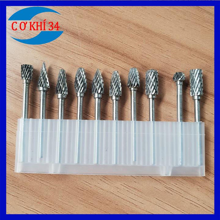 Bộ 10 mũi khắc,mài ,làm rũa vonfram cao cấp - Ứng dụng cho các vật liêu kim loại và phi kim loại: khắc khuôn, khăc chữ