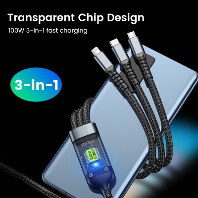 Cáp sạc nhanh , dây sạc tự ngắt bọc dù 100w tích hợp 3 cổng micro usb type c 3 in 1
