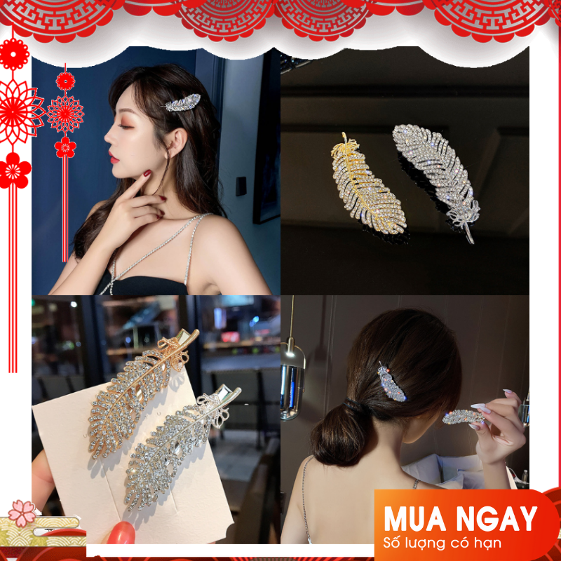[Hot&Hiếm] 1 kẹp tóc nữ lông vũ đính đá siêu xinh lấp lánh
