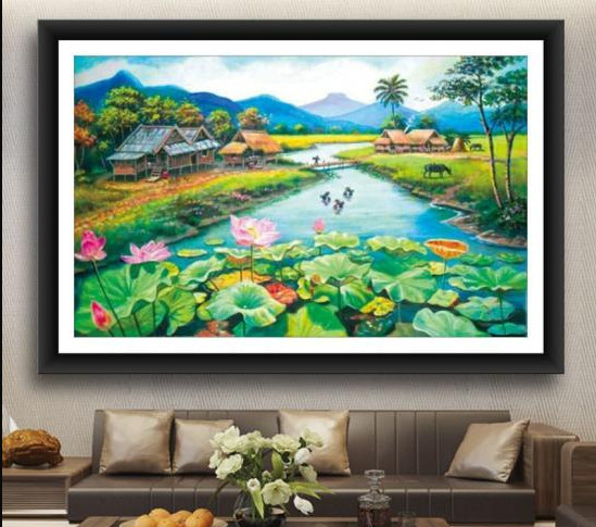 tranh đính đá ĐẦM SEN VS128 kích thước 93×65 cmcm