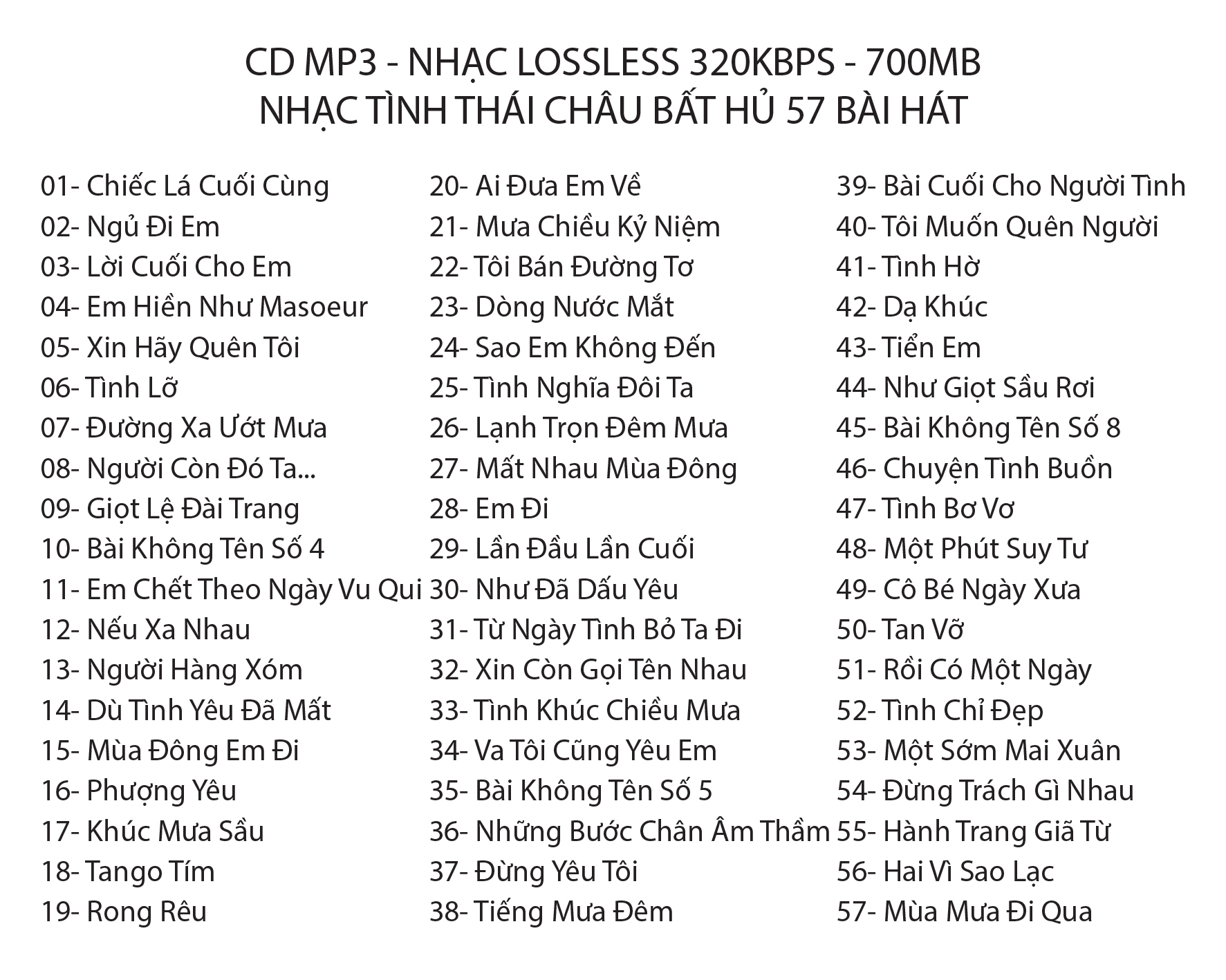 CD.1 : MAI TIẾN ĐẠT : 16 Bài Hát LossLess ( Organ thử âm thanh)