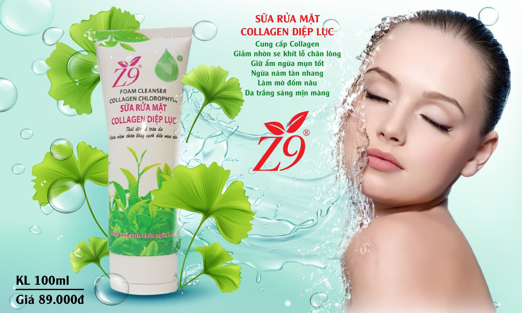 Z9 SỮA RỬA MẶT COLLAGEN DIỆP LỤC (Tuýp 100ml) - Z65