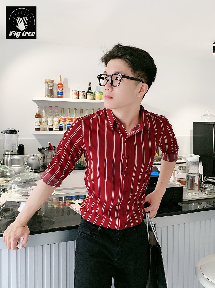 Áo sơ mi nam  sọc đỏ thời trang siêu hot ( MS 155)