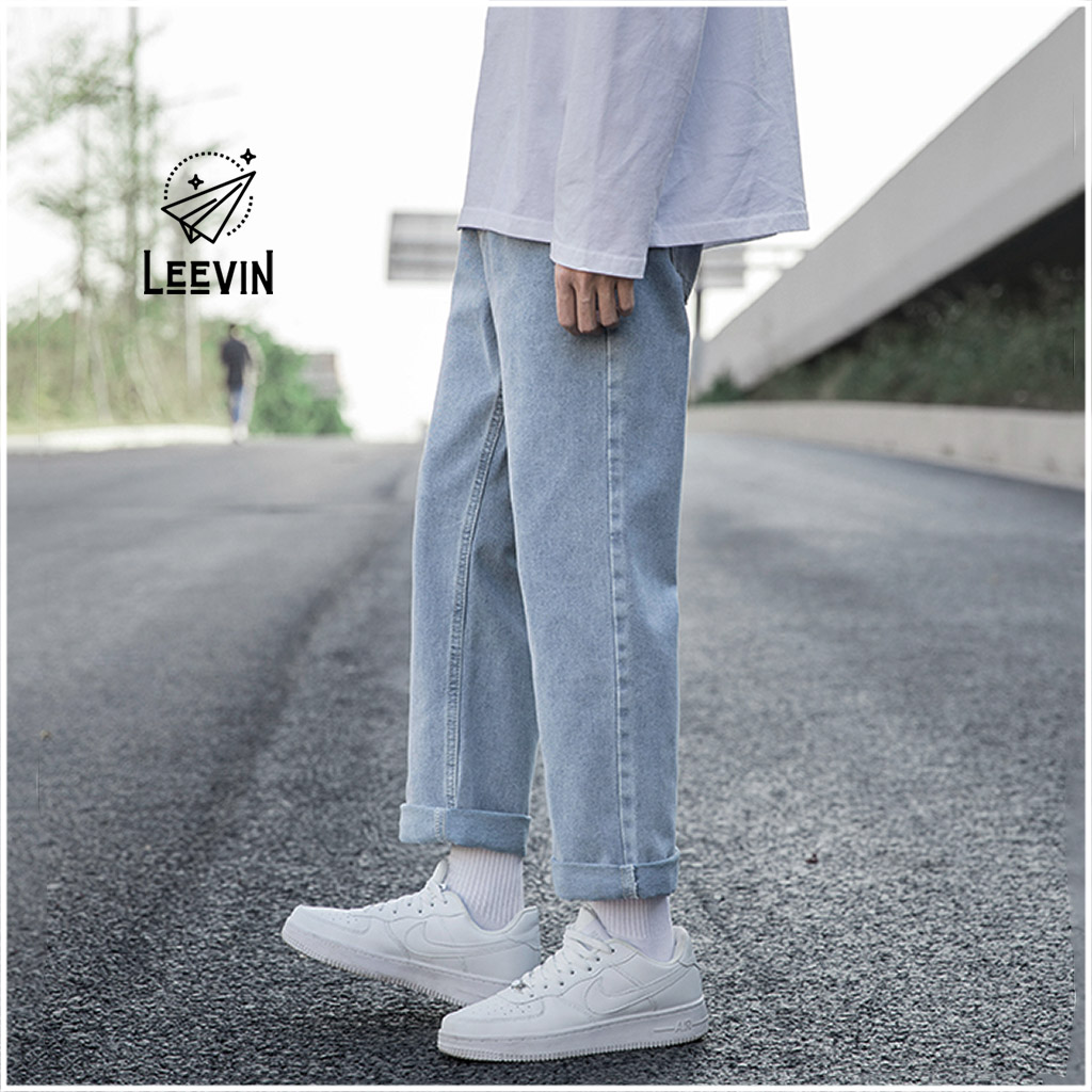 Quần Jean Nam Ống Suông Màu Xanh Unisex - Kiểu quần jeans nam Baggy vải bò Leevin Store - J1014