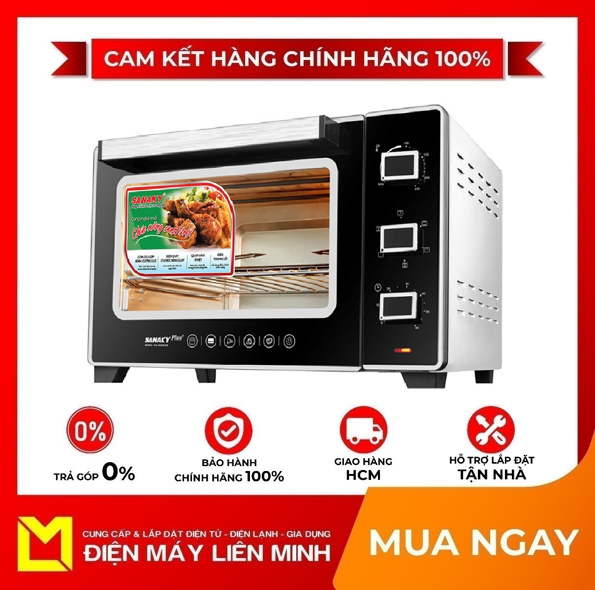 "VH5099N2D Lò Nướng SANAKY VH-5099N2D - Đèn chiếu sáng bên trong/ Cửa lò bằng kính chịu lực chịu nhiệt 2 lớp/ Khoang lò bằng thép không gỉ, GIAO HÀNG MIỄN PHÍ HCM"