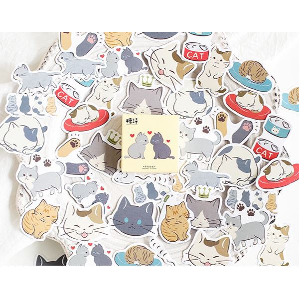 Bộ 46 sticker mèo xinh hàn quốc dán trang trí e44