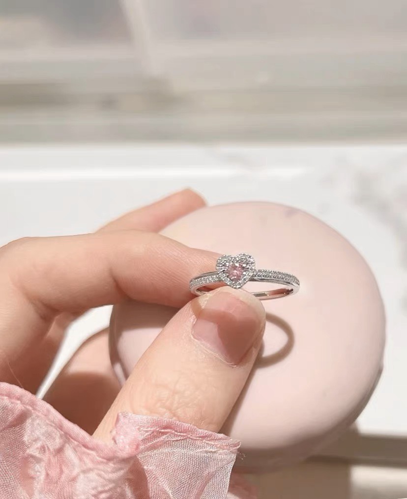 Nhẫn bạc nữ 925 nhẫn Pink Stone-Aura Silver-N44