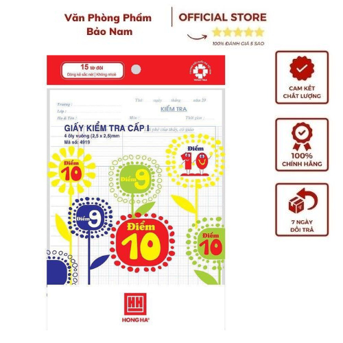 Giấy kiểm tra cấp 1 hồng hà mã 4919 - giấy kiểm tra 4 ôly - định lượng giấy 100gms