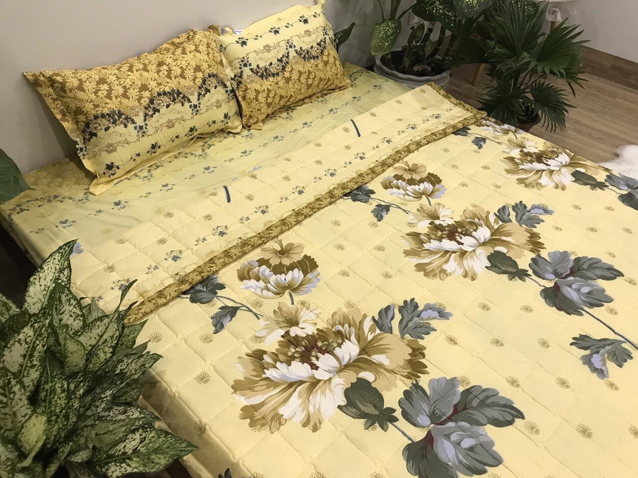 [XẢ KHO 3 NGÀY] Set chăn ga gối combo 5 món - Cúc vàng, Chăn ra gối nệm, chăn ra gối, ra gối, drap, chăn ra thắng lợi, chăn ga gối đệm remato