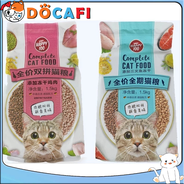 Hạt cho mèo Wanpy Happy 100 1.5kg - hạt mèo có Hương vị Gà và Cá Hồi Mix