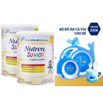 [Tặng 01 bộ đồ ăn cá voi ] Combo 2 lon Sữa bột Nutren Junior 800g