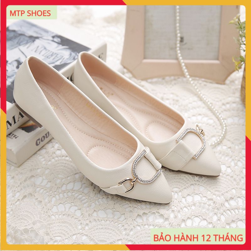 Giày bệt nữ - hài nữ búp bê đính nơ D da mềm