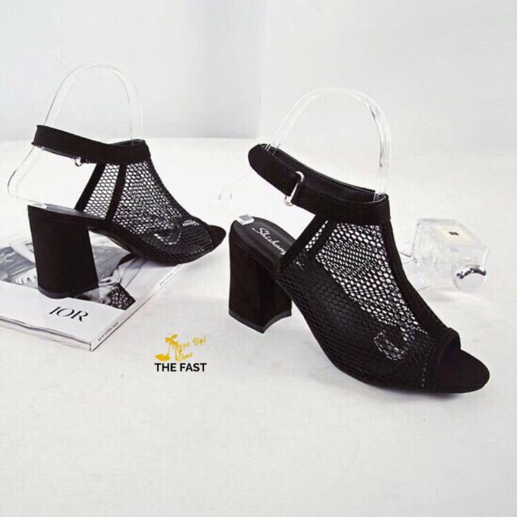 giày bốt cổ ngắn si lưới hở mũi thời trang mới NĐ24