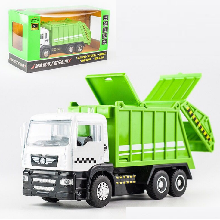 Đồ chơi xe mô hình ô tô chở rác chạy cót tỉ lệ 1:50 xe có đèn và âm thanh xe chạy cót đồ chơi trẻ em