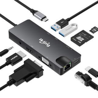 Cổng Chuyển HyperDrive Hub USB Type C 9 Cổng Ikling Ethernet SD Mircro SD VGA UHD HDMI Audio USB3.0 Cho Macbook SamSung thumbnail
