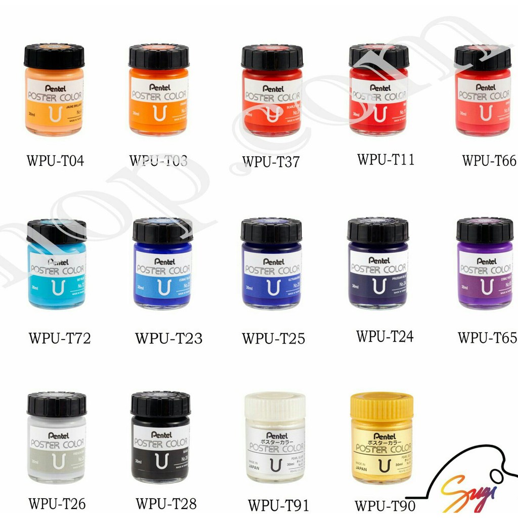 Màu Poster Pentel bộ 12 màu x 30ml (Hộp Giấy)