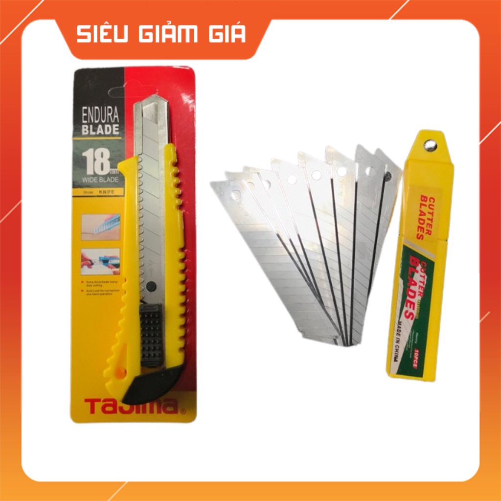 Dao rọc giấy Tolga & 10 lưỡi dao rọc giấy Tolga cỡ 18mm - Lưỡi đen
