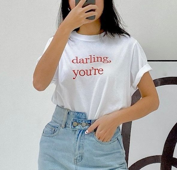 Áo thun MIEU thêu "Darling" - HM02 (Trắng)