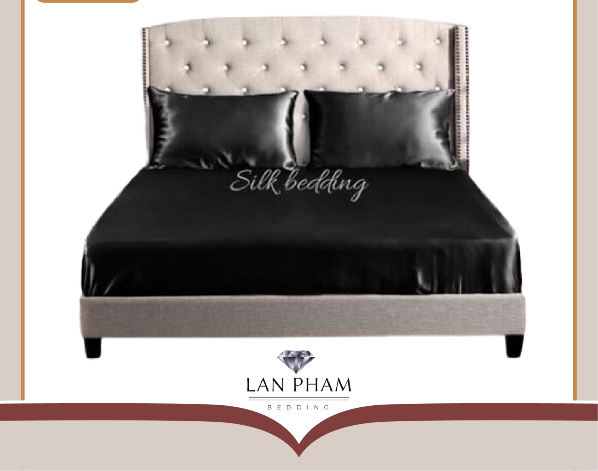 ( Lụa Loại 1) Bộ 4 Món Ga Gối Phi Lụa Màu Đen Cao Cấp Mềm Mại Lan Pham Bedding