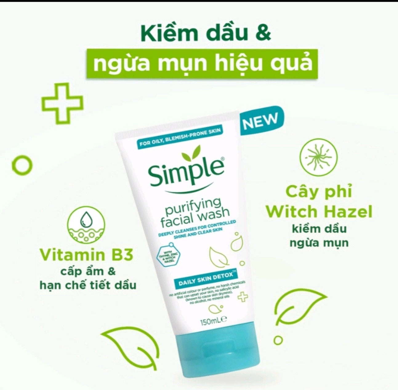 Sữa rửa mặt dành cho da dầu mụn Simple