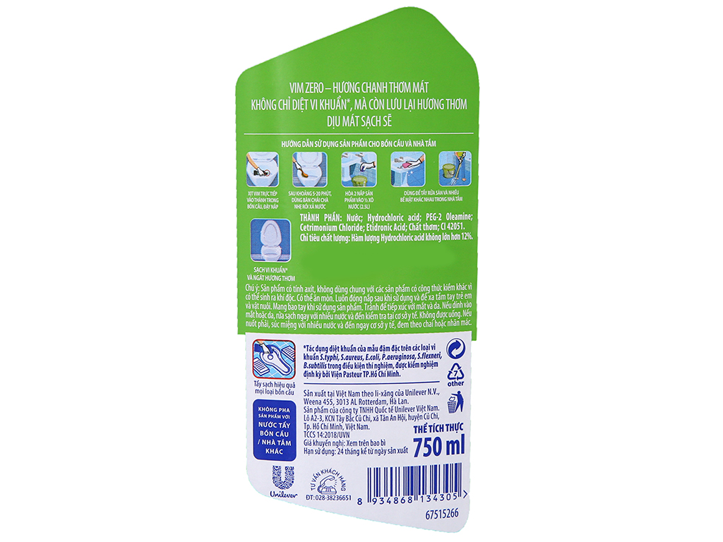 Nước tẩy bồn cầu VIM Zero hương chanh 750ml