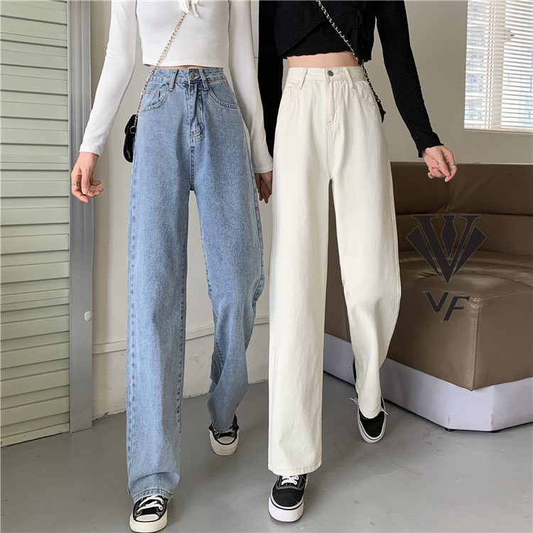 [HCM]QUẦN JEANS ỐNG SUÔNG XANH-TRẮNG-XÁM Y HÌNH LƯNG CAO