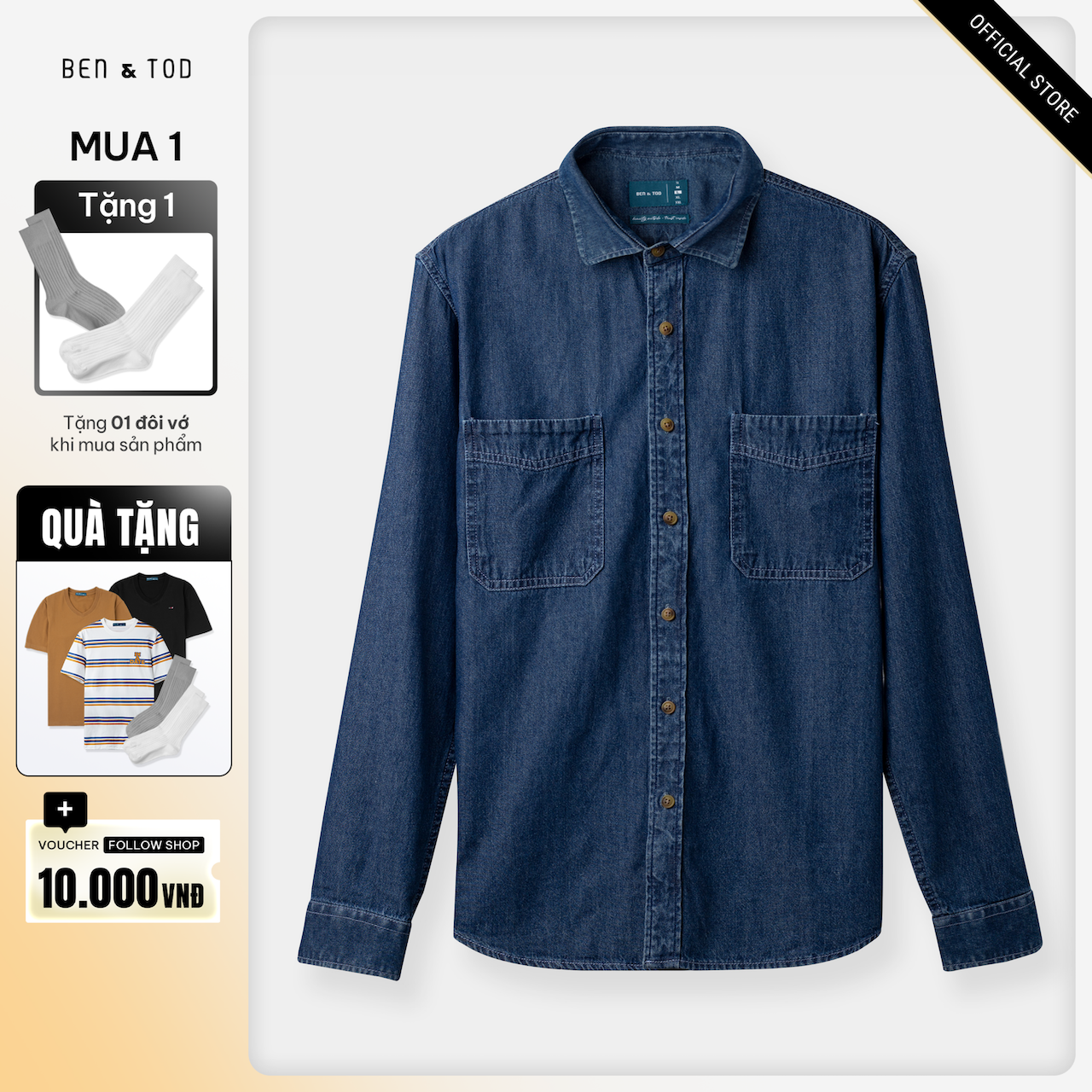 Áo sơ mi Form REGULAR R1622BB106 BEN & TOD  Denim basic trẻ trung thoáng mát thanh lịch