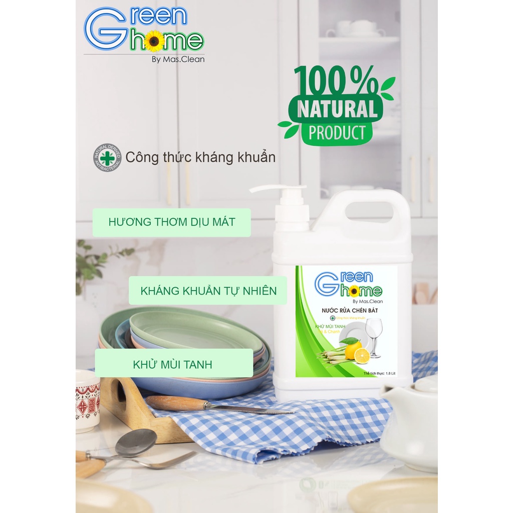 Nước rửa chén hữu cơ GreenHome - can 1.8L