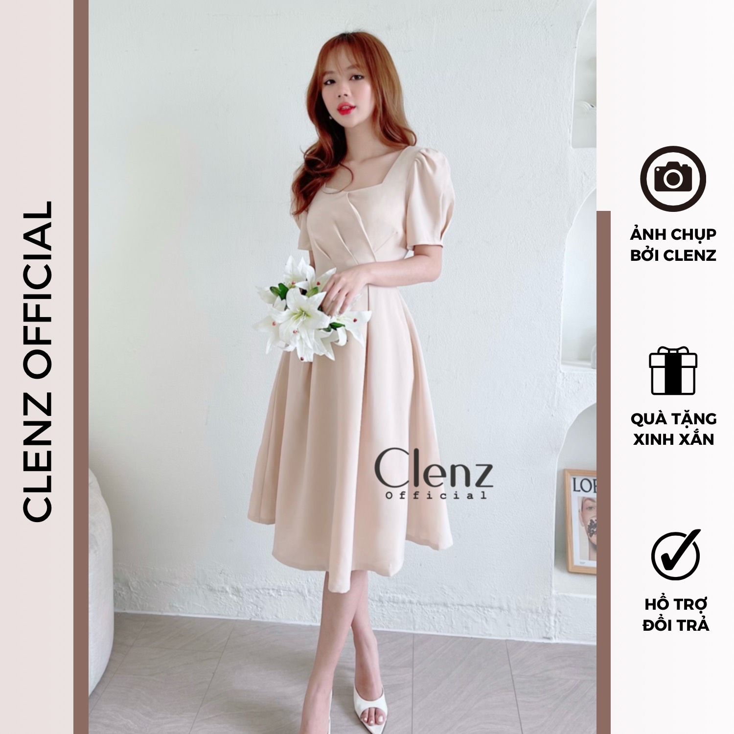 [ Clenz - Váy thiết kế cao cấp ] Đầm nude dáng dài dự tiệc dạo phố D09