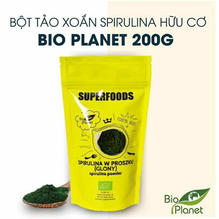 Bột tảo xoắn Spirulina hữu cơ Bio Planet 200g hàng chính hãng