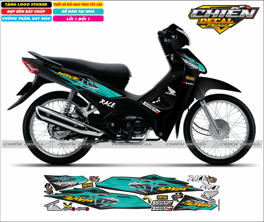 Tem rời xe wave anpha 110cc - 100cc - 50cc chế mẫu tem lửa nhiều màu lựa chọn