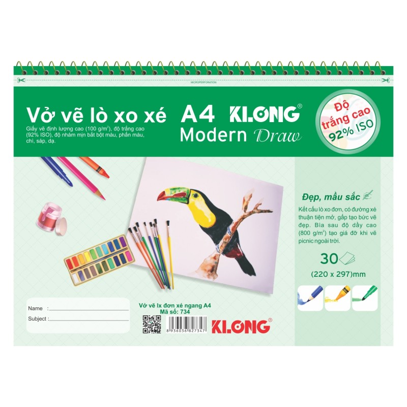 Vở vẽ A4 KLONG 30 tờ mã 734