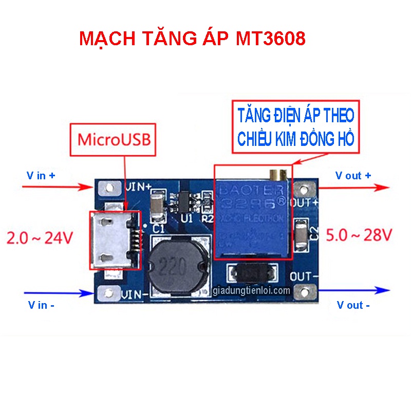 Bo mạch tăng áp 2A DC-DC MT3608