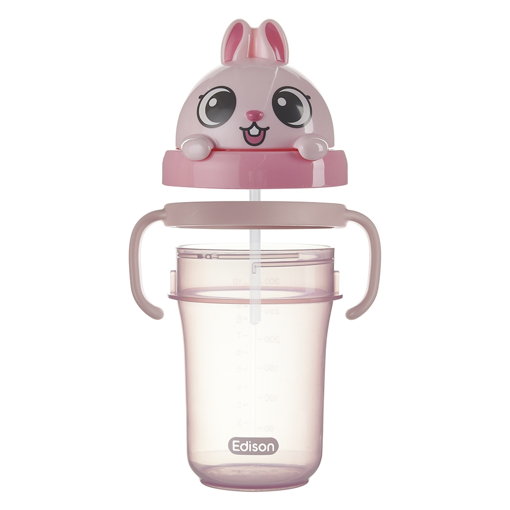Bình tập uống Edison 2 3D con thỏ (300ml, hồng)