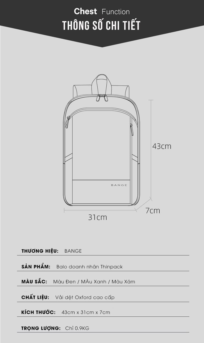 Ba lô thông minh doanh nhân siêu mỏng – BANGE – THINPACK